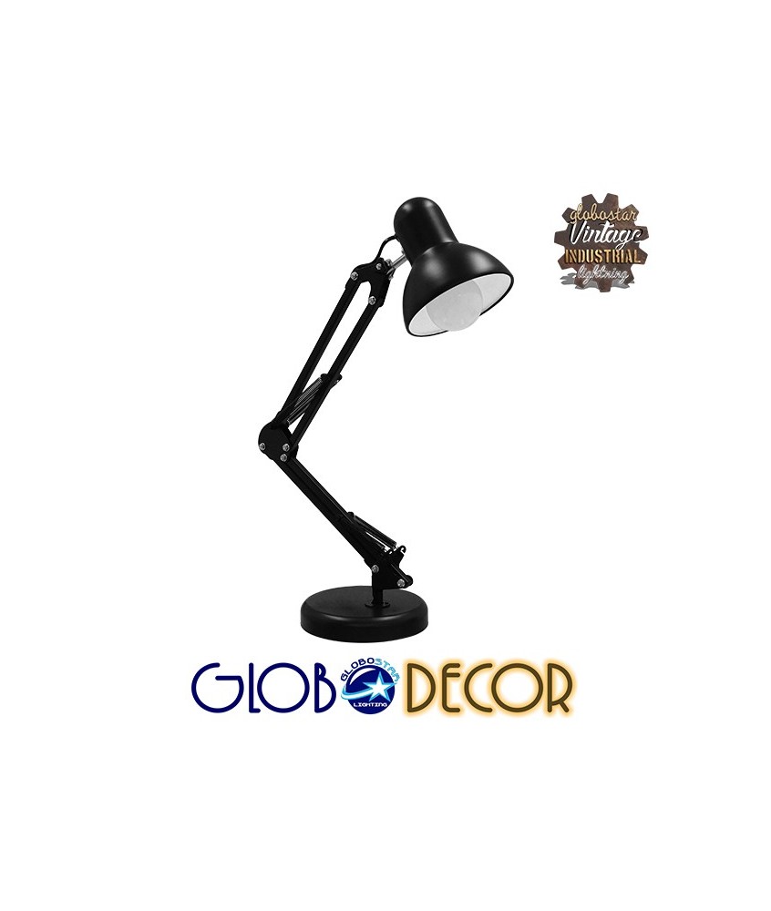 GLOBOSTAR® DESK 01538 Μοντέρνο Επιτραπέζιο Φωτιστικό Πορτατίφ με Ντουί 1 x E27 AC 220-240V IP20 - Μαύρο - Μ15 x Π15 x Υ67cm